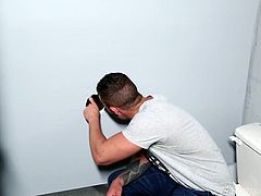 To say that he successfully went to the toilet, is like to say nothing. This became a success of his life. Simple hole in the wall and in a few minutes, Fernando is sucking his cock and balls thru this hole. Enjoy!