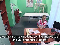 Blonde sexy nurse Nikky, is extremely bad at her duties and the doctor is ready to sack her. Fortunately, her nursing skills include sucking cock like a champion and opening her wet pussy, to make room for the doctors big cock. Nikky will keep her job for a long long time,