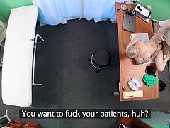 She went to a doctor, because she had some kind of sexual problem, but the culprit doctor seduced her and exploited the situation, by fucking her very hard on his table. She loved it very much and goes crazy about it.