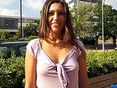 Public booty flashing brunette wants to fuck in a hotel