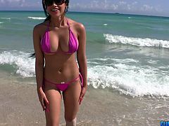 Gstring bikini looks great on this slut from the beach