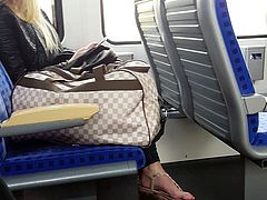 Sexy blonde Teen feet in train pt.2