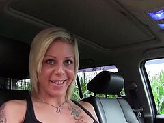 German blond Masturbation in a car