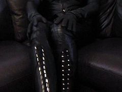Leather wank in lace up boots.