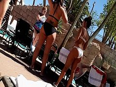 Vacation pool bikini girls