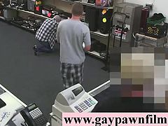 Straight dude in office for gay sex for cash in pawn shop threesome