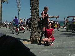 The mistress humilated and punished this busty lady in public and the brunette milf, left with no option, but to obey all the commands. She was on her knees throughout the session and offered blowjob to strangers in public. The submissive babe thoroughly enjoyed this session and she loved it.