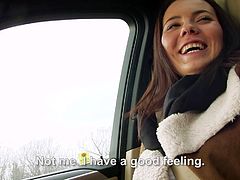 It was cold, so I decided to stop the car. The driver said that he will help me, but not for free and was staring at my boobs with lust. His hand was rubbing my thighs, when his cock appeared out of the opened zip. I gave him a handjob and sucked his cock. Then... as my panties became wet, I let him fuck my pussy.