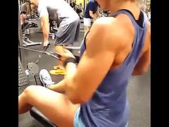 muscular blonde working out