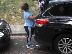 Curvy Latina Cleaning Her Car