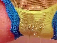 Peeing in see-through lace panties 1