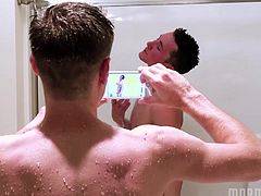 He got caught in the shower by his Mormon boyfriend, and he wanted to take some pictures of his beautiful asshole. He bent over in the shower and flashed his crack. Watch as they kiss and rub each other's cocks.