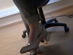 candid heels under desk of virginie in office part 2