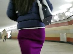 Nice ass in burgundy skirt