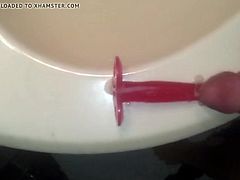 Cumshot on mother in laws anal dildo