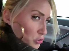 Teen in leggings washes her car and fucks in public