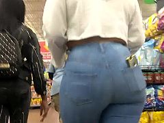 Phat MILF Ass in Tight Blue Jeans