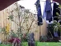 Mature British amateur peeing pissing naked outdoors bbw