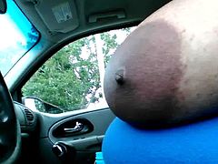 Huge Tits and Areolas While Driving