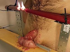 Wax and run a treadmill CBT bondage