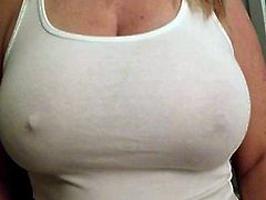 My Big Boobs in white T Shirt tank top see thru nipples