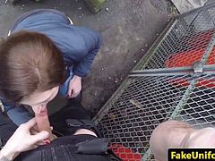 UK policeman pussyfucks russian slut outside