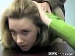 A sexy secretary with a nice green outfit gets a quick fuck from behind from her boss at the office. He grabs her in to him and then removes her pant. Then he bends her on an office desk and mounts his dick from behind and then starts to fuck her hard while driving his hands inside her dress to squeeze her sexy boobs. This clever girl placed a hidden cam in the office so she could blackmail her boss afterwards to be sure of that promotion. Sneaky b-itch, poor boss who thought he would just get laid for free by his hot secretary.