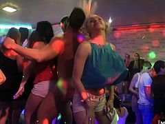 These girls are one hundred percent cock crazed. Watch as they show off in front of each other, demonstrating their cock sucking and riding skills. Theres more than just grinding going on at this club, ladies and gents
