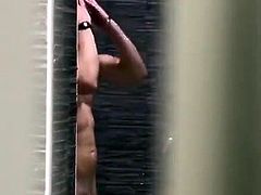 nice dicked hunk caught spy voyeur shower