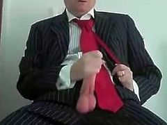 Suit wank - cum on tie