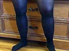 Wife in black pantyhose