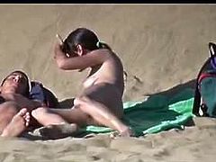 Nude Beach - Big Naturals Latino Teen Plays with BF