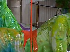 2 nice-looking sweethearts end up overspread in sticky nastiness