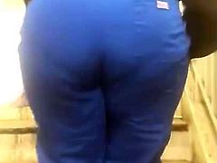 Big booty milf in blue scrubs vpl