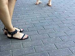 Nice Candid Feet At The Bus Stop