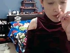 Girl show her tits in a strange open front bra