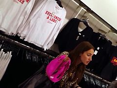 Candid voyeur teen shopping for lingerie with Mom