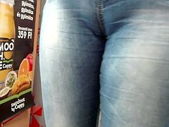 Starched convex pussy in tight jeans
