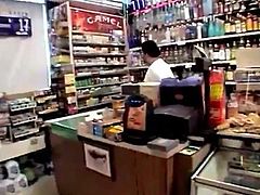 Girl gets naked for shop workers