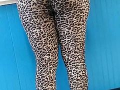 Leopard leggings at the laundromat