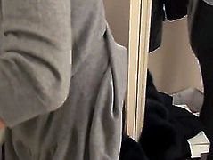 Lesbo thong on sex in mall changing room