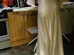 Wife in satin nightgown