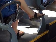 Girl feet on bus