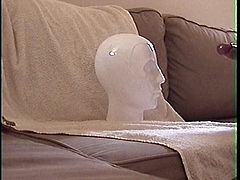 Headshot cumming on object stone head big load