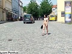 Horny babes naked on public streets