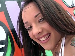 Sweet looking chick Holly Hendrix takes a huge cock in her anal hole