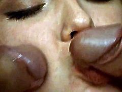 Vintage blonde takes a messy double facial