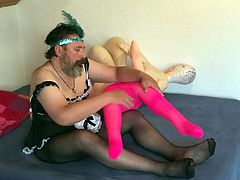 threesome with my rubber dolls in pantyhose