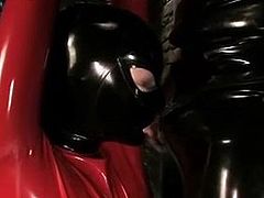 Blonde BDSM Slave in Red Latex Suit Fucked Hard.Warning:Extreme Deepthroat!