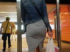 Ass in grey skirt